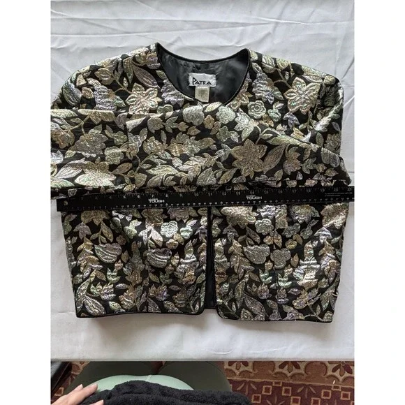 Vintage Patra Jacket 14 Lame' Floral Metallic Black Cocktail Evening Glam - Picture 8 of 12